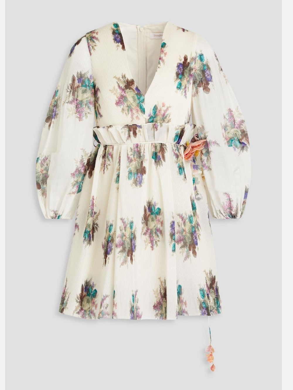 Zimmermann Cream Floral Appliqué Plissé-Organza Dress